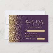 Moderne, donkere Paarse Gold Faux Glitter Edge RSVP Kaartje (Voorkant)