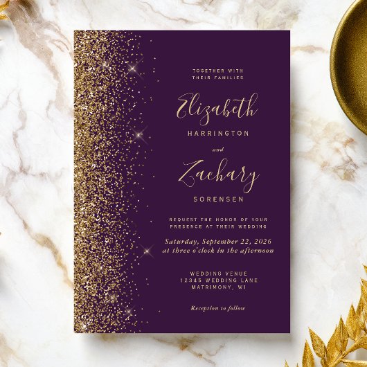 Moderne donkere Paarse goudbruidebruidebruidebruid Kaart