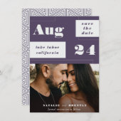 Moderne donkere Paarse meetkunde met oude tekst Save The Date (Voorkant / Achterkant)
