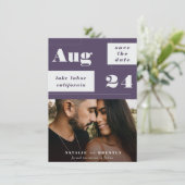 Moderne donkere Paarse meetkunde met oude tekst Save The Date (Staand voorkant)