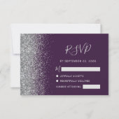 Moderne, donkere Paarse zilver Faux Glitter Edge RSVP Kaartje (Voorkant)
