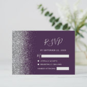 Moderne, donkere Paarse zilver Faux Glitter Edge RSVP Kaartje (Staand voorkant)