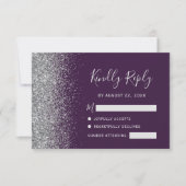 Moderne, donkere Paarse zilver Faux Glitter Edge RSVP Kaartje (Voorkant)