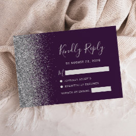 Moderne, donkere Paarse zilver Faux Glitter Edge RSVP Kaartje