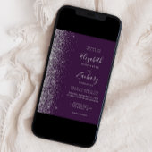 Moderne donkere Paarse zilveren rand bruiloft Kaart