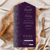Moderne donkere Paarse zilveren weddenschap All In One Uitnodiging