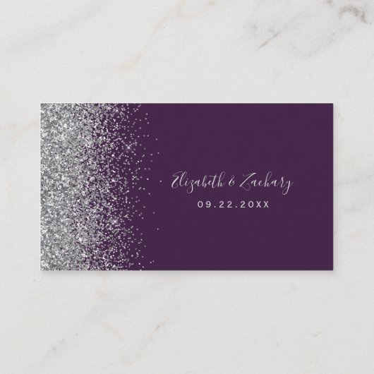 Moderne donkere Paarse zilveren weddenschap Plaatskaartje (Achterkant)