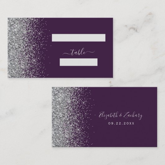 Moderne donkere Paarse zilveren weddenschap Plaatskaartje (Voorkant / Achterkant)