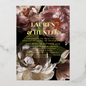 Moderne donkere roze bruine bruisterband goud folie uitnodiging (Voorkant)