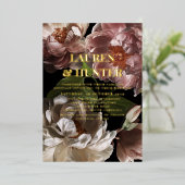 Moderne donkere roze bruine bruisterband goud folie uitnodiging (Staand Voorkant)