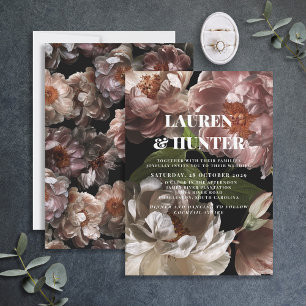 Moderne donkere roze roze botanische bruiloft in kaart