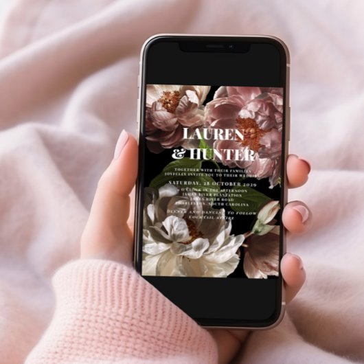 Moderne donkere roze roze botanische bruiloft in kaart