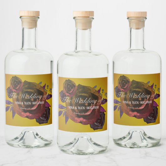 Moderne donkere Rozen op gouden Waterverf Likeurfles Etiket (Flessen)