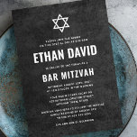 Moderne, donkere, ruwe textuur, bar mitzvah kaart<br><div class="desc">Moderne bar mitzvah uitnodigingen met witte ster van David en donkere,  ruwe textuur achtergrond Voor meer producten,  aangepaste aanvragen,  verkoop,  nieuws en nog veel meer,  gelieve ons te volgen op Facebook: @chaistationery</div>