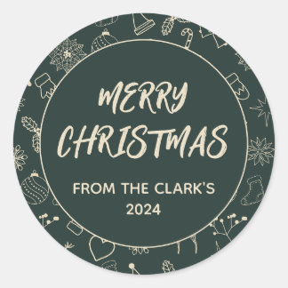 Moderne donkere saliegroene malle Kerstmis Ronde Sticker