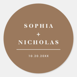 Moderne donkere taupe minimale elegante bruiloft ronde sticker