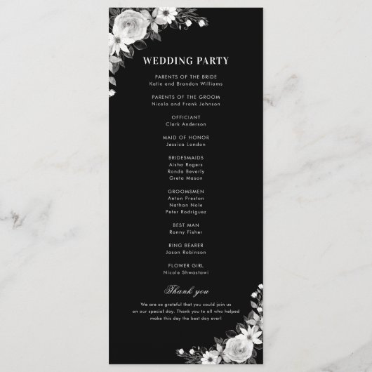 Moderne donkere vervaagde foto Gotische bloemenbru Programmakaart (Achterkant)