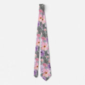 Moderne donkergrijze bloemen Waterverf bruiloft Stropdas (Achterkant)