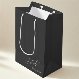 Moderne donkergrijze bruidsmeisje-aanzoekcadeautas medium cadeauzakje