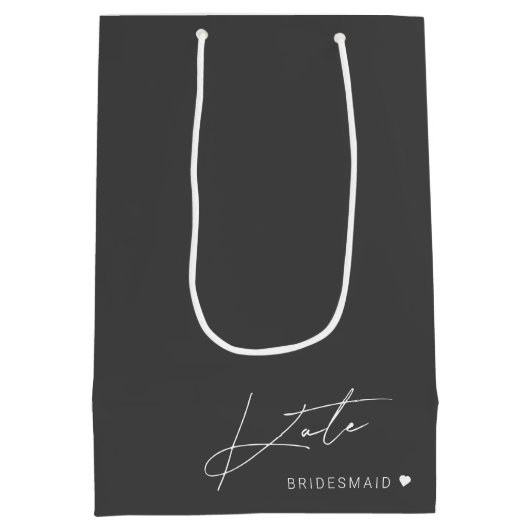 Moderne donkergrijze bruidsmeisje-aanzoekcadeautas medium cadeauzakje (Achterkant)