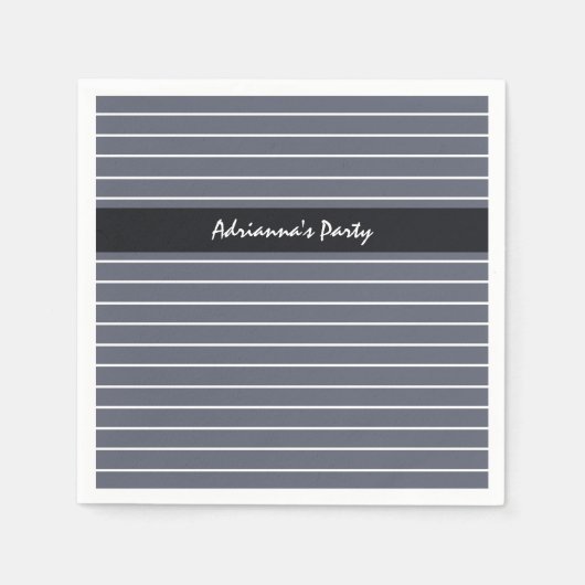 Moderne, donkergrijze dunne strepen met naam servet (Voorkant)