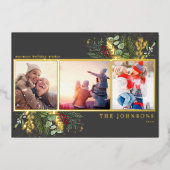 Moderne, donkergrijze kerstfoto folie feestdagenkaart (Voorkant)