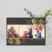 Moderne, donkergrijze kerstfoto folie feestdagenkaart (Staand Voorkant)