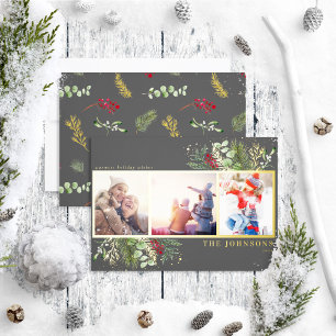 Moderne, donkergrijze kerstfoto folie feestdagenkaart