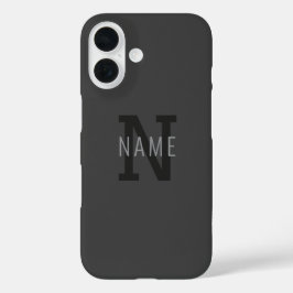 Moderne donkergrijze monogram naam (of andere teks iPhone 16 hoesje