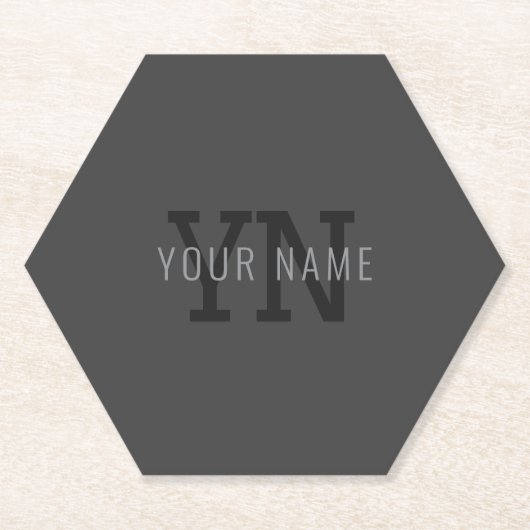 Moderne donkergrijze monogram naam (of andere teks kartonnen onderzetters (Voorkant)
