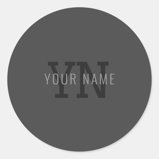 Moderne donkergrijze monogram naam (of andere teks ronde sticker (Voorkant)