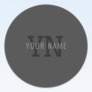 Moderne donkergrijze monogram naam (of andere teks ronde sticker