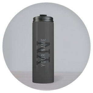 Moderne donkergrijze monogram naam (of andere teks thermosbeker