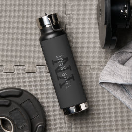 Moderne donkergrijze monogram naam (of andere teks waterfles