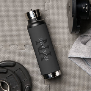 Moderne donkergrijze monogram naam (of andere teks waterfles