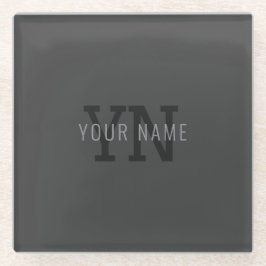 Moderne donkergrijze monogrammen naam (of andere t glazen onderzetter