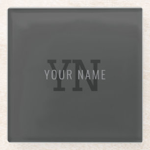 Moderne donkergrijze monogrammen naam (of andere t glazen onderzetter