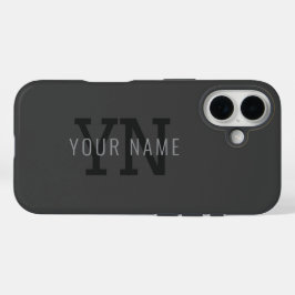 Moderne donkergrijze monogramnaam (of andere tekst iPhone 16 hoesje