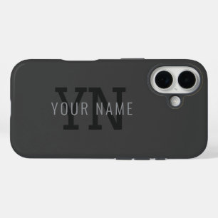 Moderne donkergrijze monogramnaam (of andere tekst iPhone 16 hoesje
