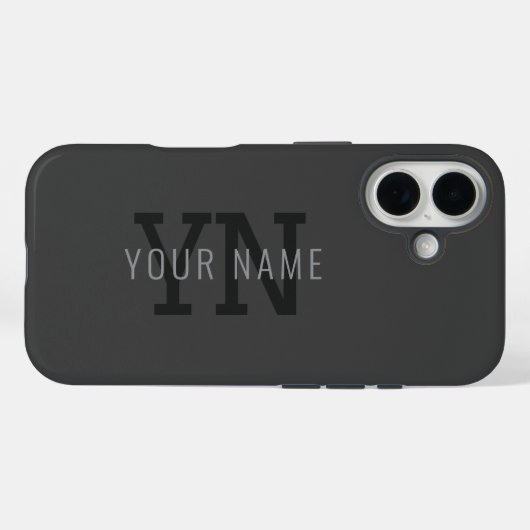 Moderne donkergrijze monogramnaam (of andere tekst Case-Mate iPhone case (Achterkant (horizontaal))