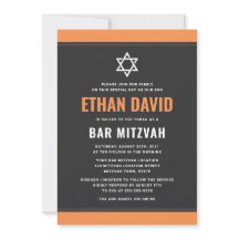 Moderne donkergrijze oranje grenzen bar mitzvah