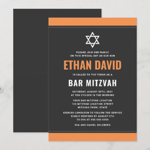 Moderne donkergrijze oranje grenzen bar mitzvah kaart