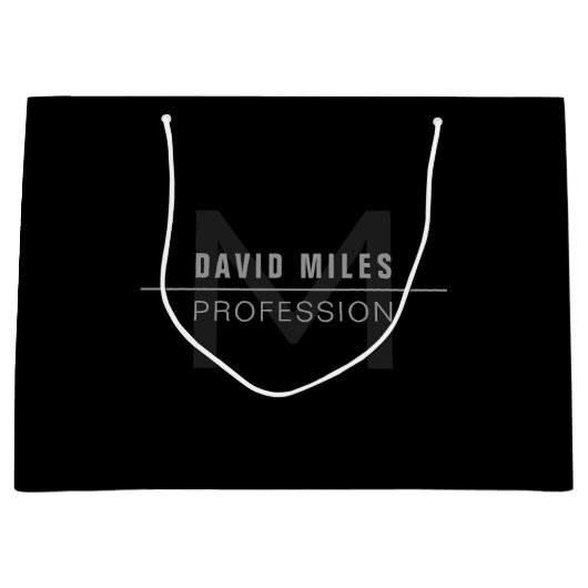 Moderne donkergrijze professionele naam groot cadeauzakje (Voorkant)