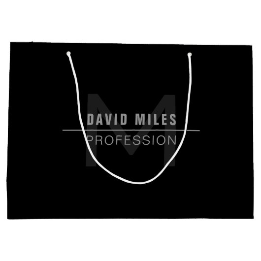 Moderne donkergrijze professionele naam groot cadeauzakje (Achterkant)