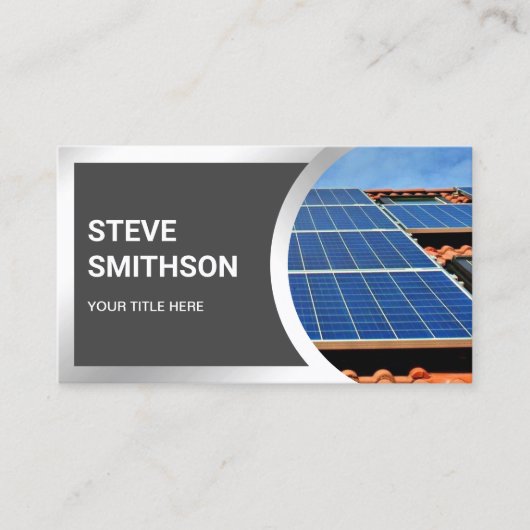 Moderne donkergrijze stalen daken zonnepanelen visitekaartje (Voorkant)