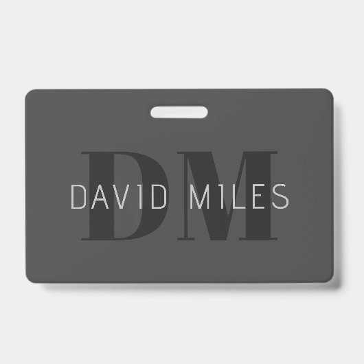 Moderne donkergrijze & zwarte bewerkbare naam & mo badge (Voorzijde)
