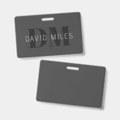 Moderne donkergrijze & zwarte bewerkbare naam & mo badge (Voor- en achterkant)