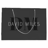 Moderne donkergrijze & zwarte bewerkbare naam & mo groot cadeauzakje (Achterkant)