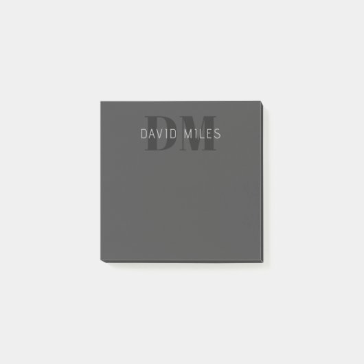 Moderne donkergrijze & zwarte bewerkbare naam & mo post-it® notes (Voorkant)