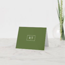 Moderne donkergroen olijfkleurig wit monogram eenv notitiekaartje